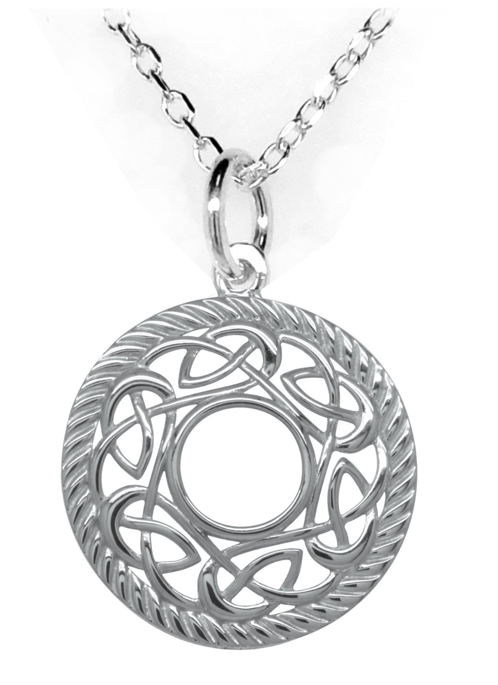 Sterling Silver Celtic Pendant With Intricate Knotwork Patterns Braided Circular Border