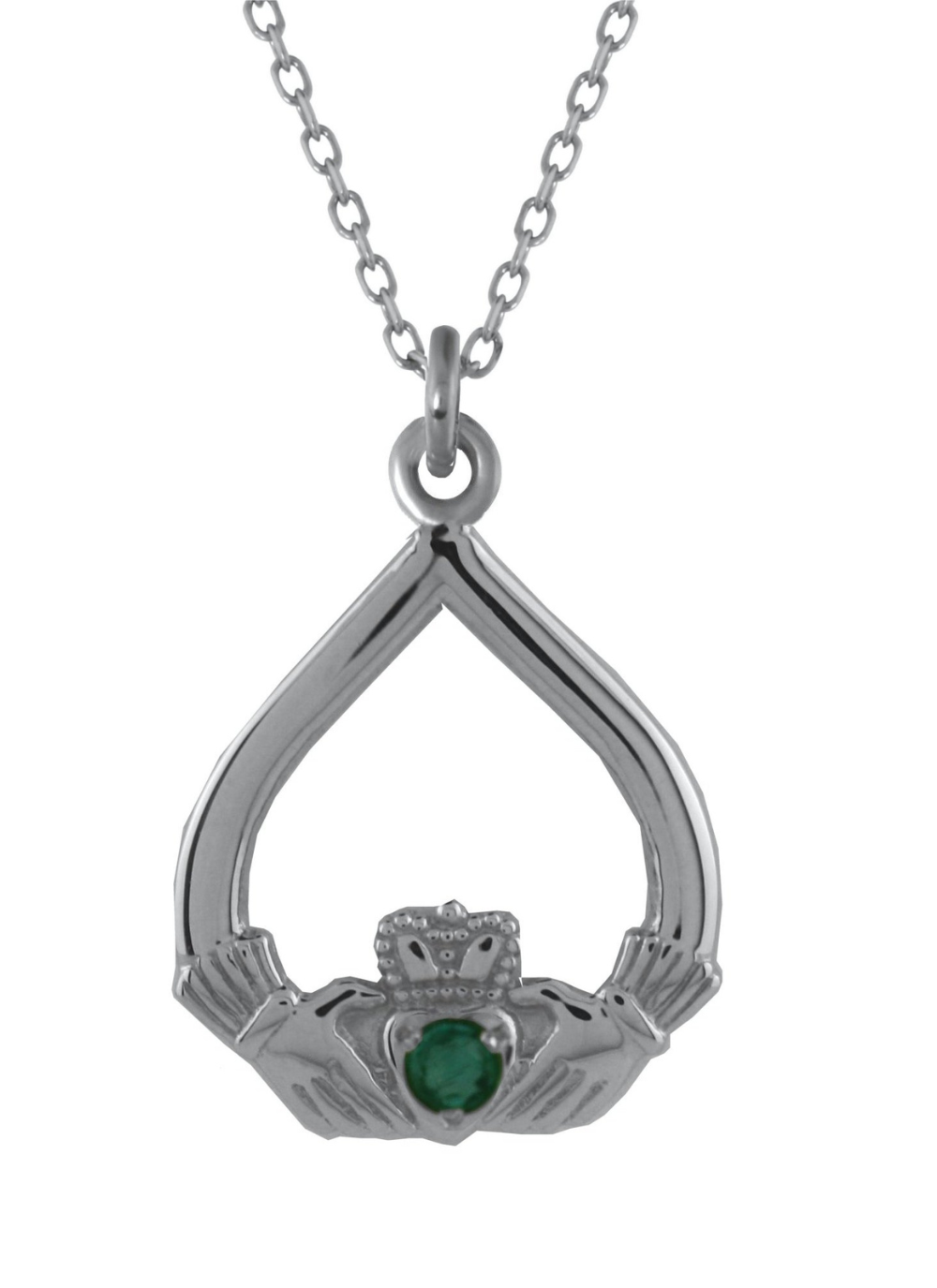 Traditional Claddagh Pendant Adorned With Green Cubic Zirconia