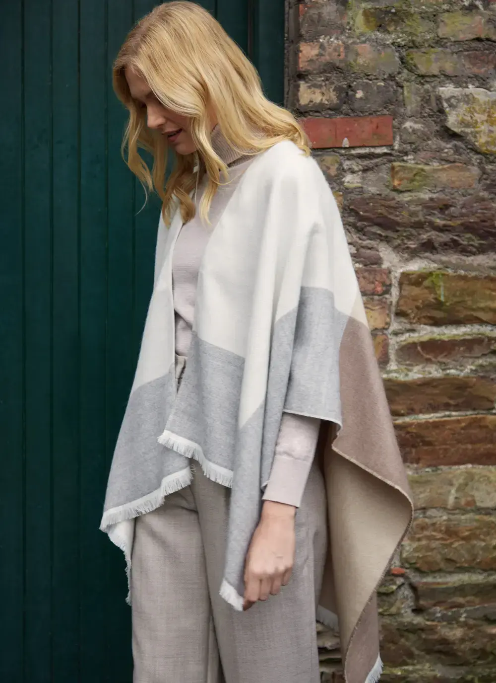 Color Block Fringed Shawl