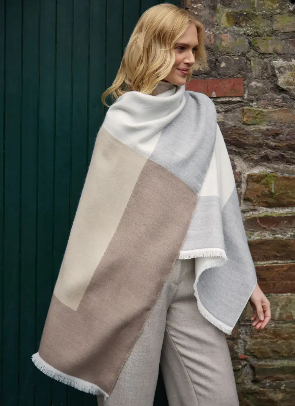Color Block Fringed Shawl
