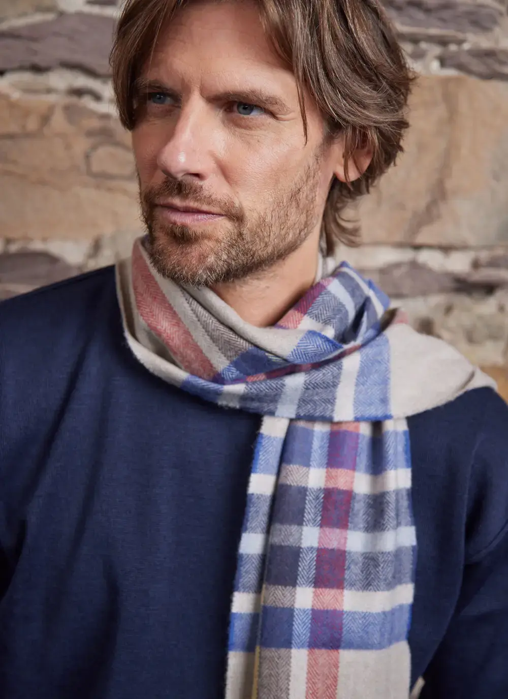 Extra Fine Merino Wool Fringed Check Scarf