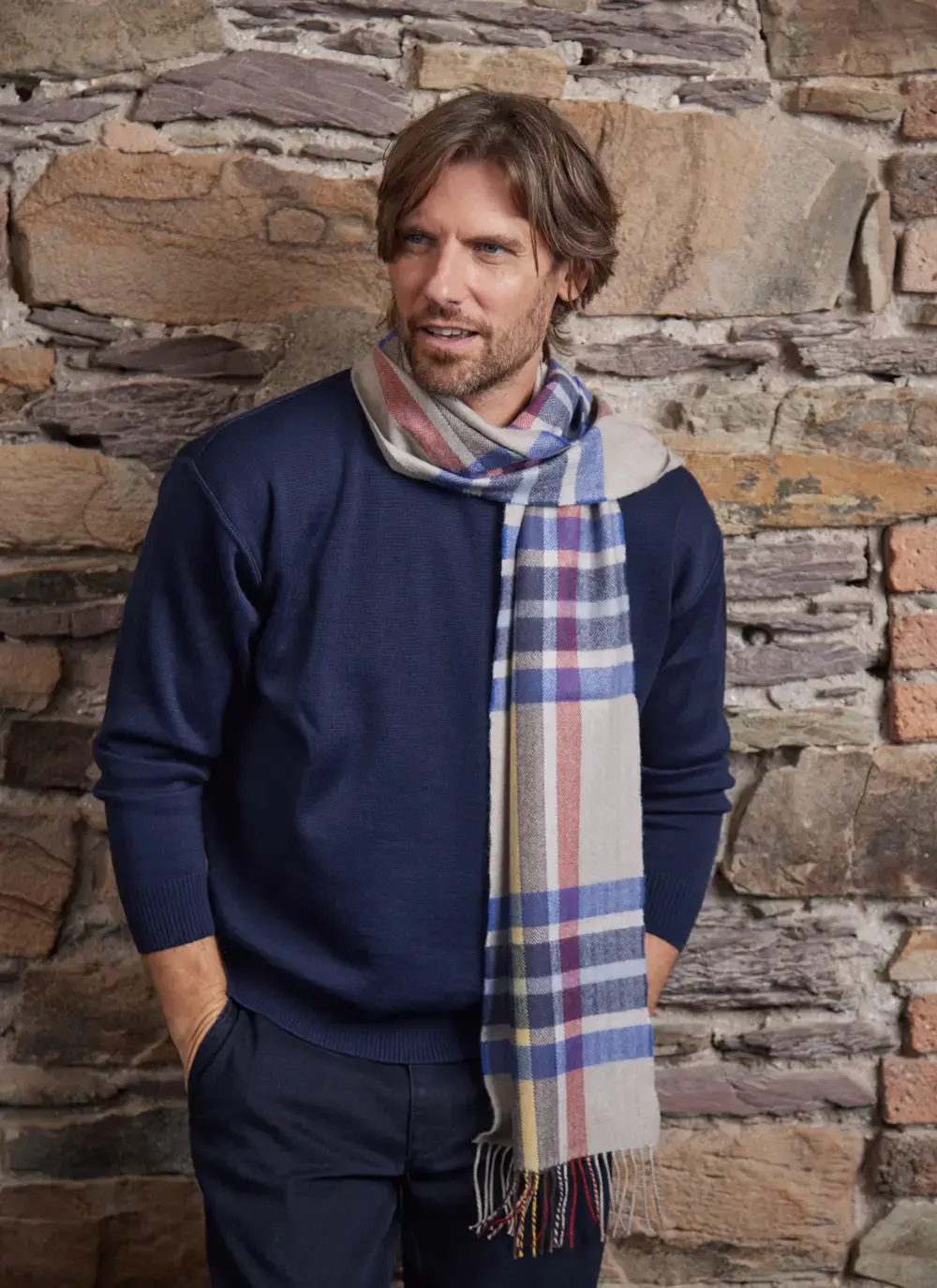 Extra Fine Merino Wool Fringed Check Scarf