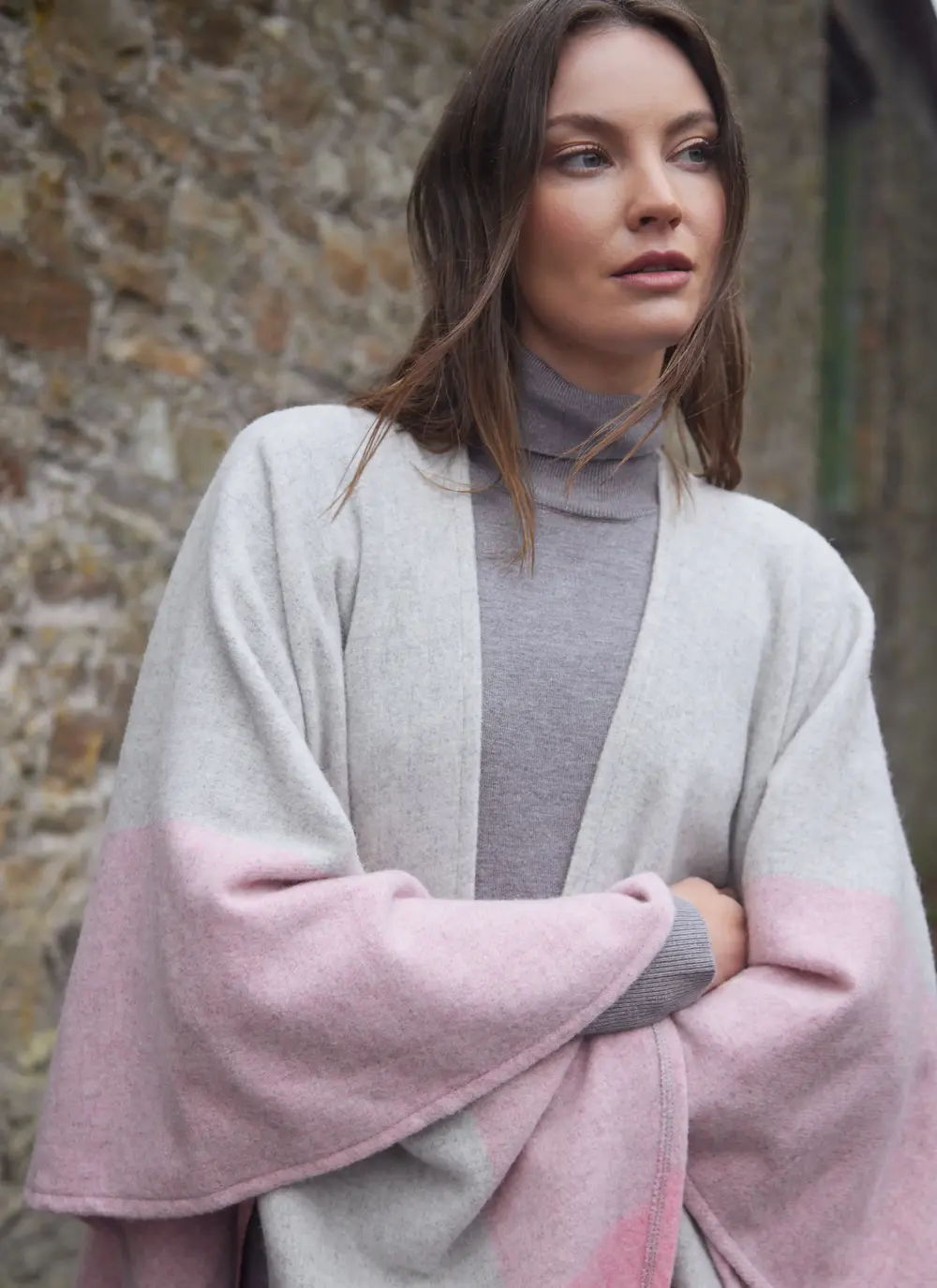 Sue Lambswool Wrap in Pink/Grey Check | Blarney