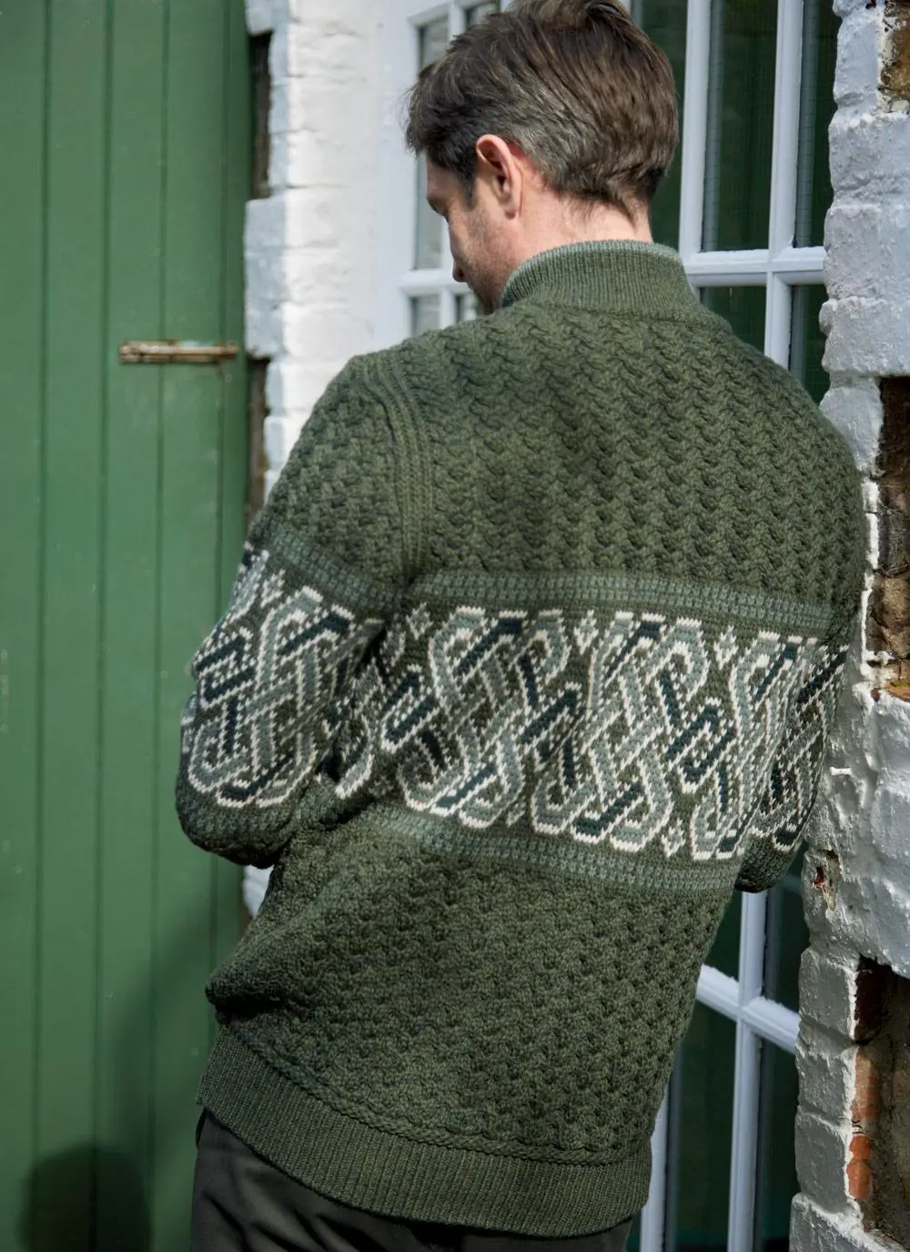 Jacquard Quarter Zip Aran Sweater