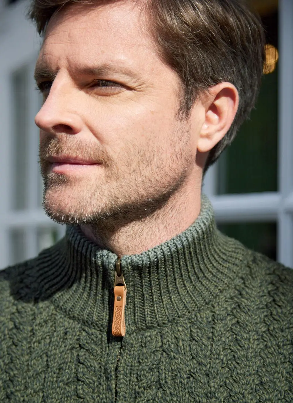 Jacquard Quarter Zip Aran Sweater