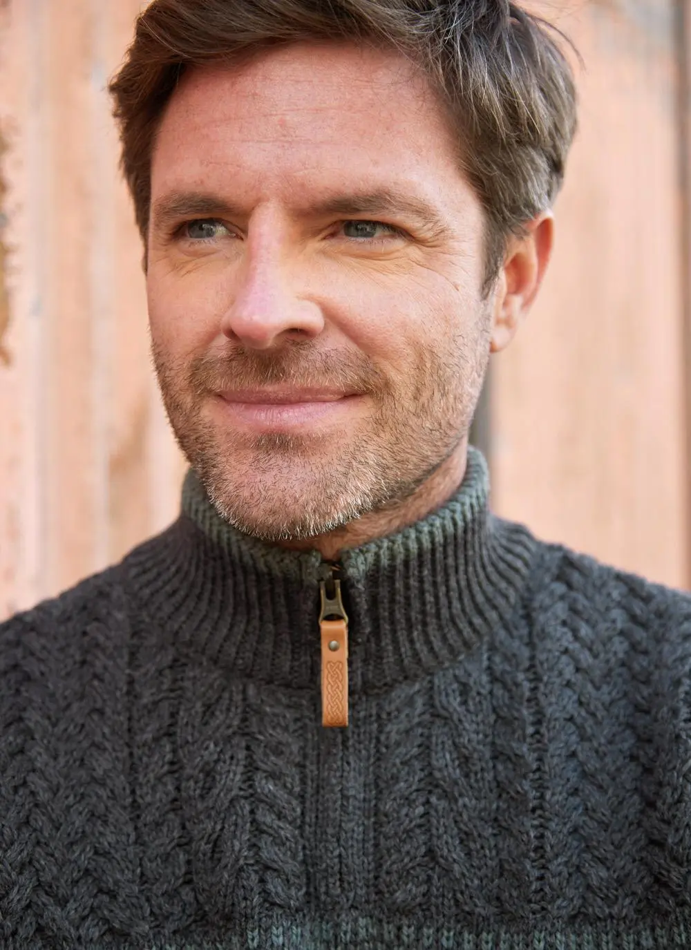 Jacquard Quarter Zip Aran Sweater