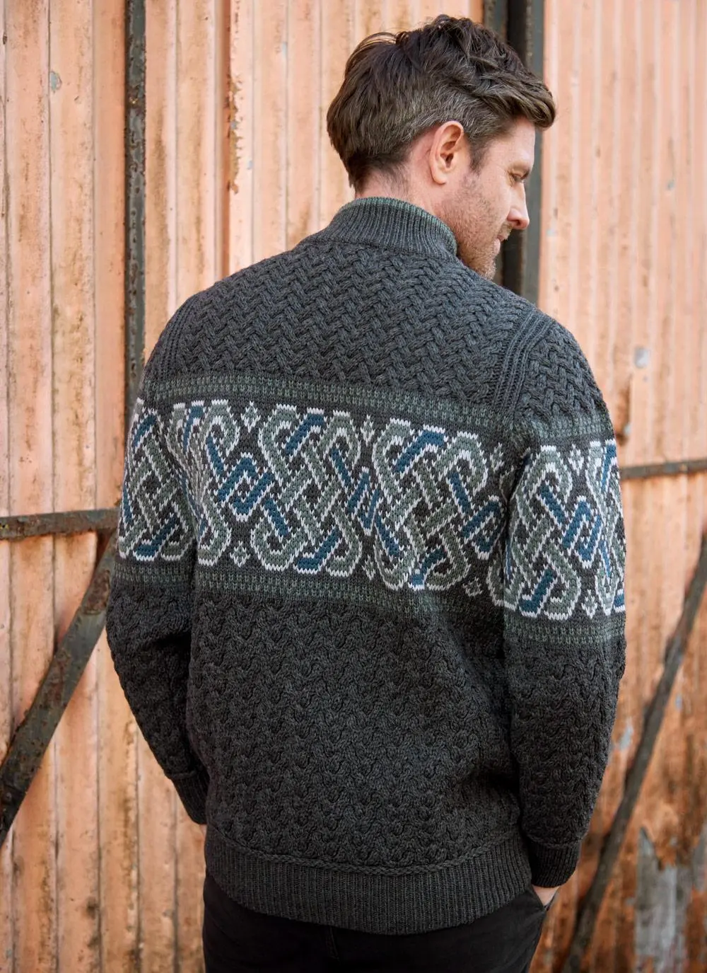 Jacquard Quarter Zip Aran Sweater