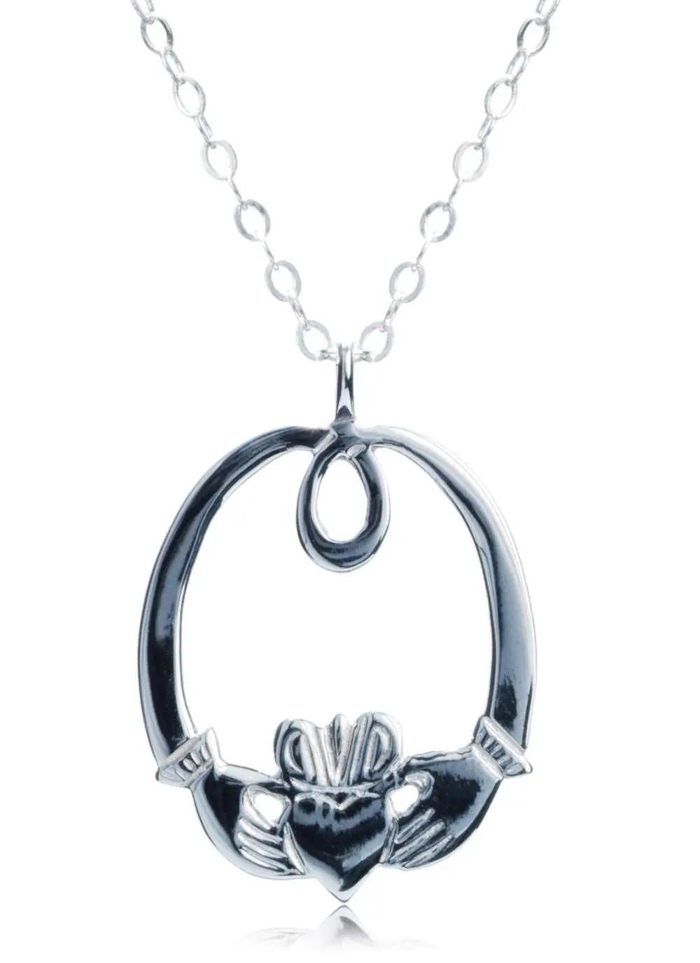 Contemporary Sterling Silver Claddagh Pendant 