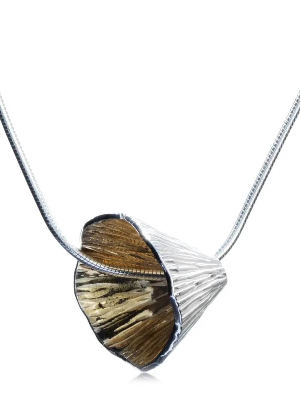 Shell Cone Medium Pendant in Silver and Rose Gold