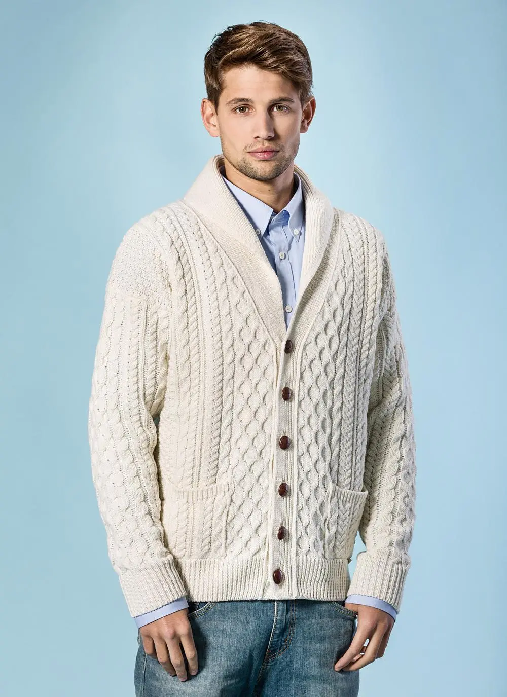 John Shawl Collar Aran Cardigan