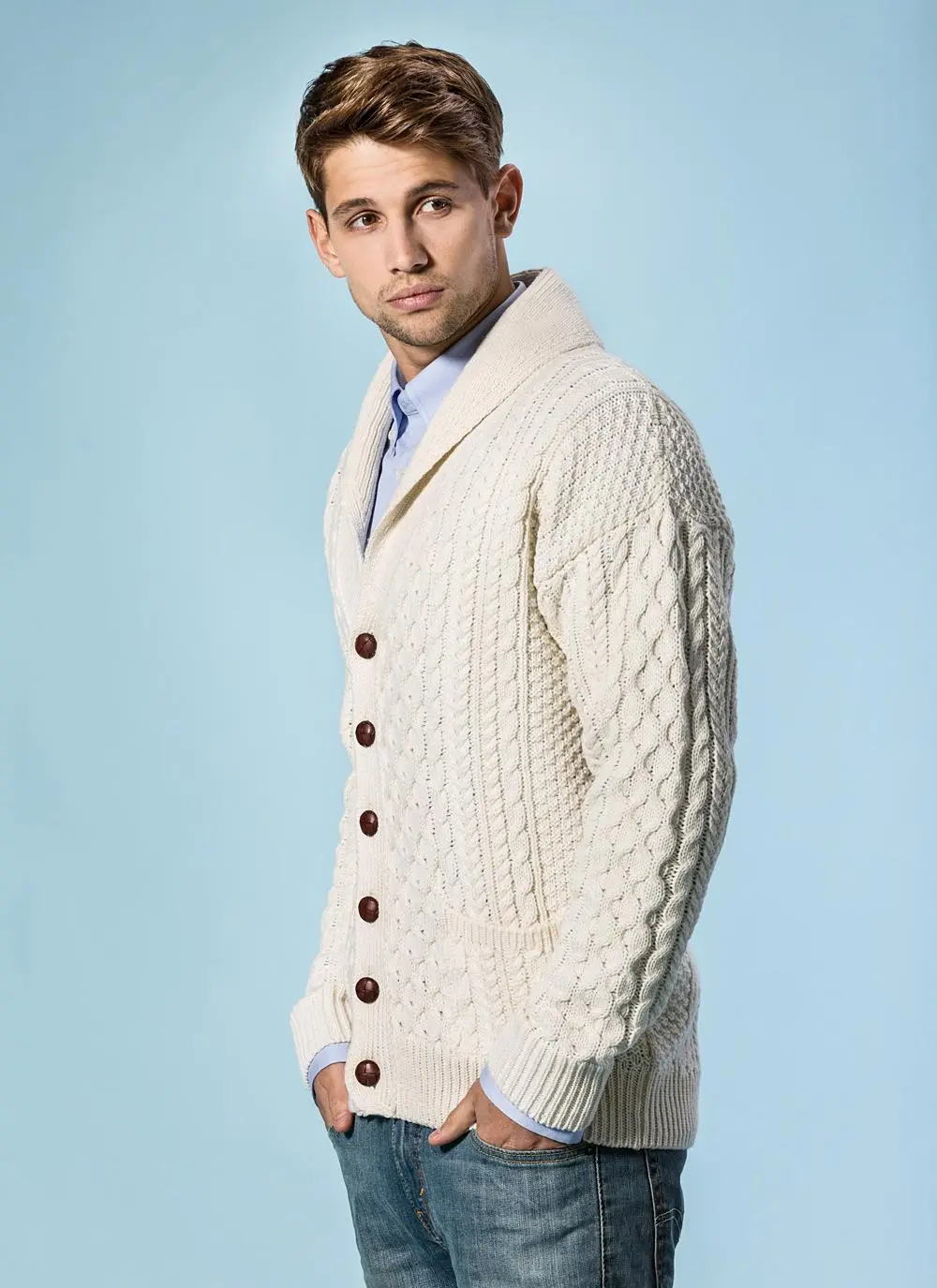 John Shawl Collar Aran Cardigan