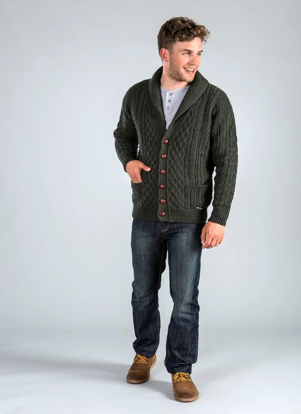 John Shawl Collar Aran Cardigan