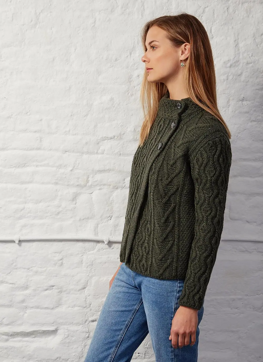 Kathleen Button Neck Aran Cardigan