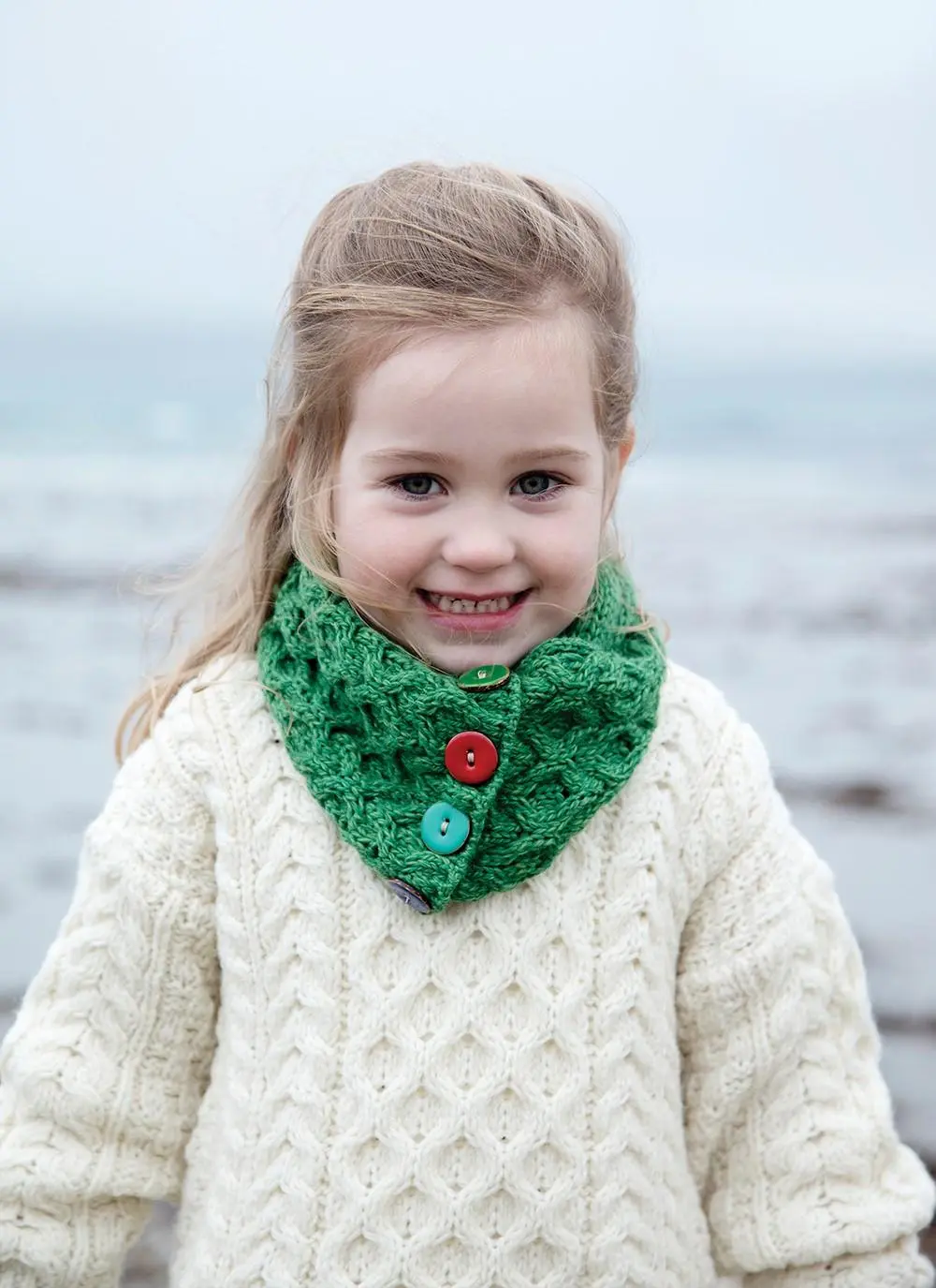 Kids Aran Button Infinity Scarf