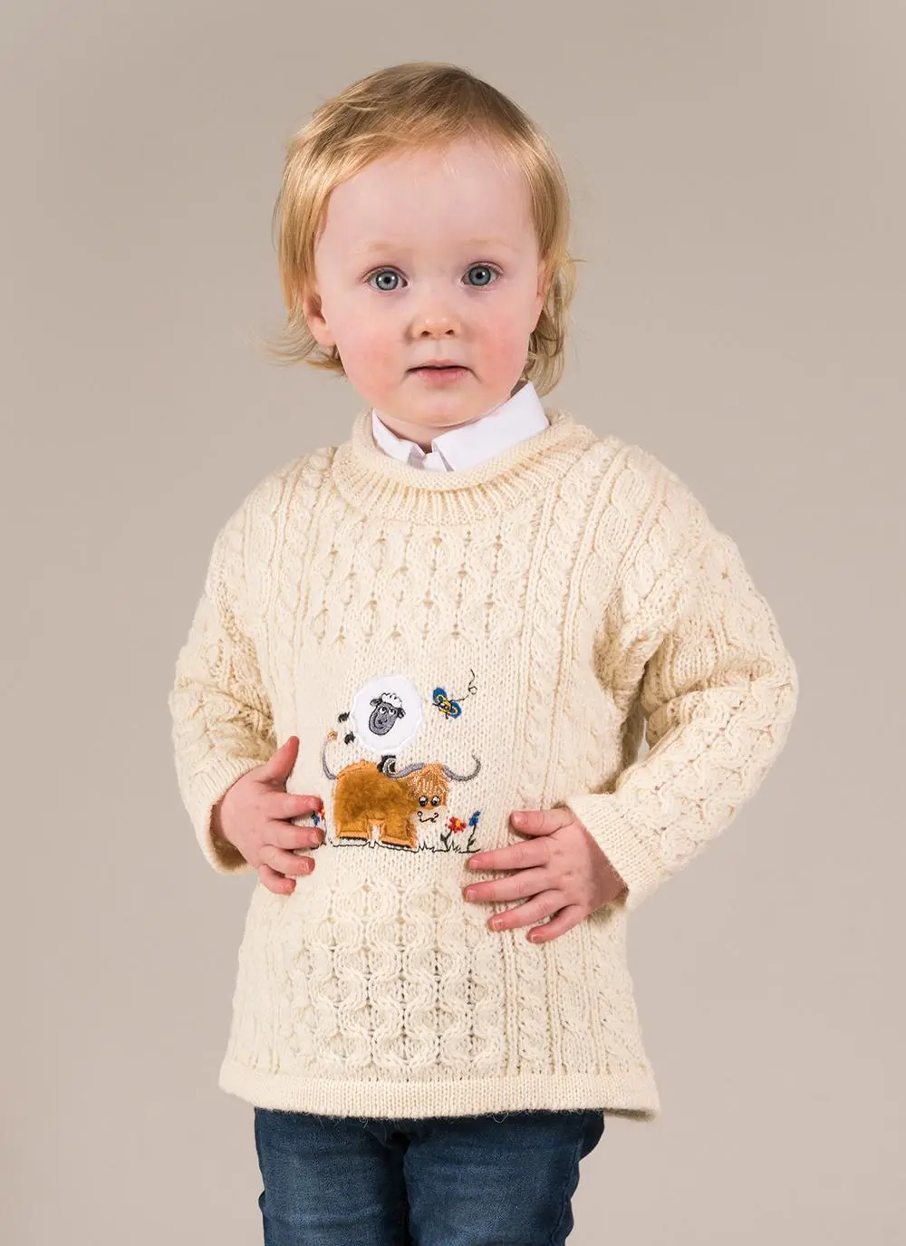 Kids Aran Embroidered Sheep Sweater