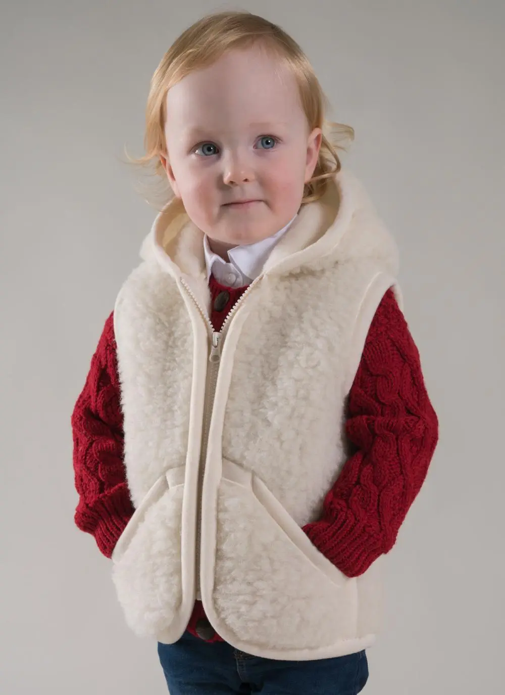 Kids Hooded Wool Gilet & Mittens Set