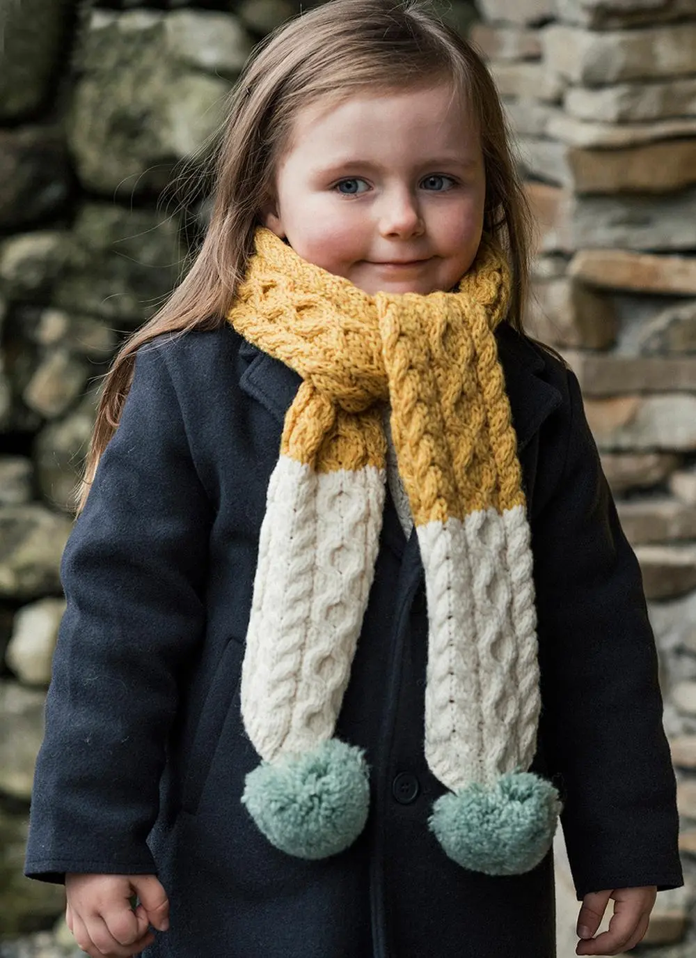 Kids Contrast Pom Pom Scarf