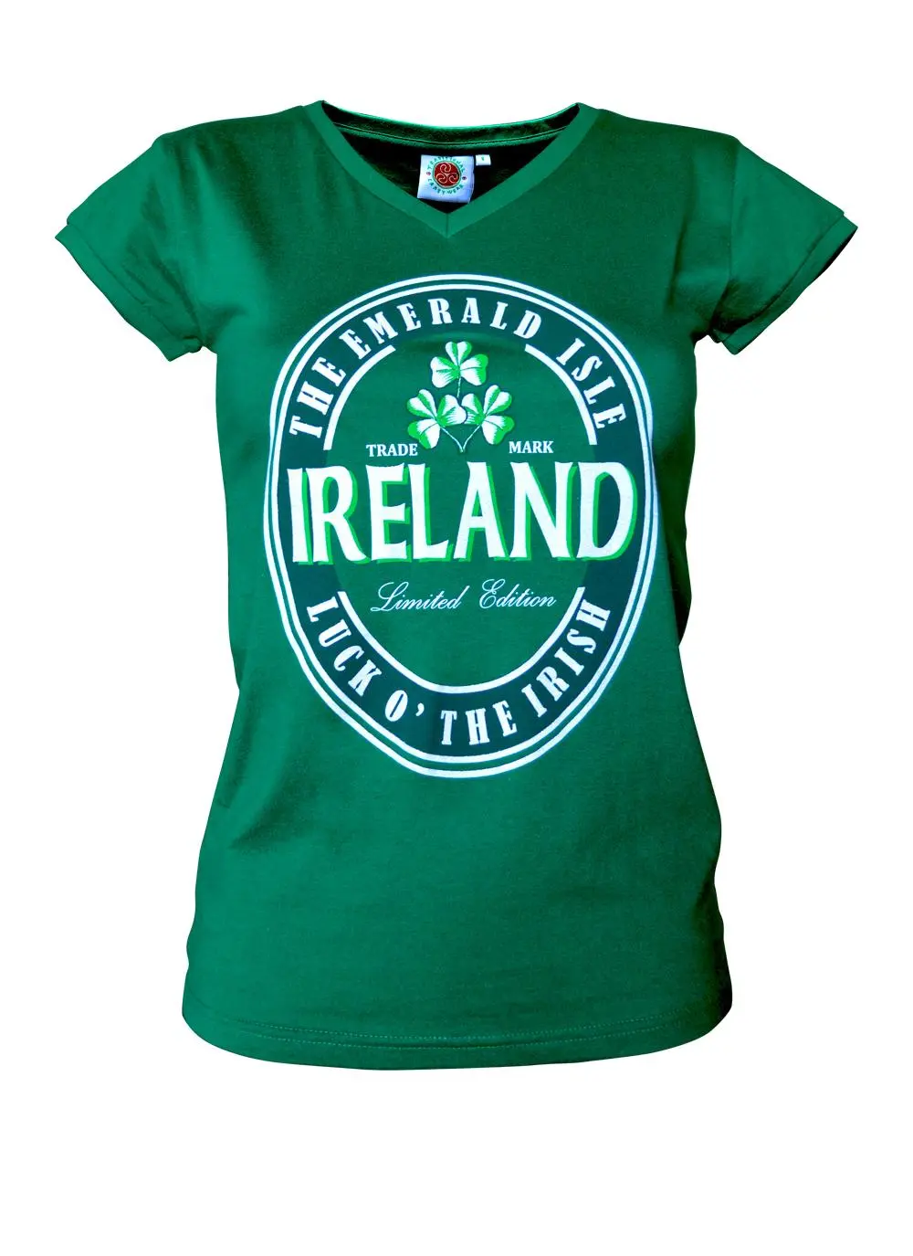 Ladies Green Ireland V-Neck T-shirt