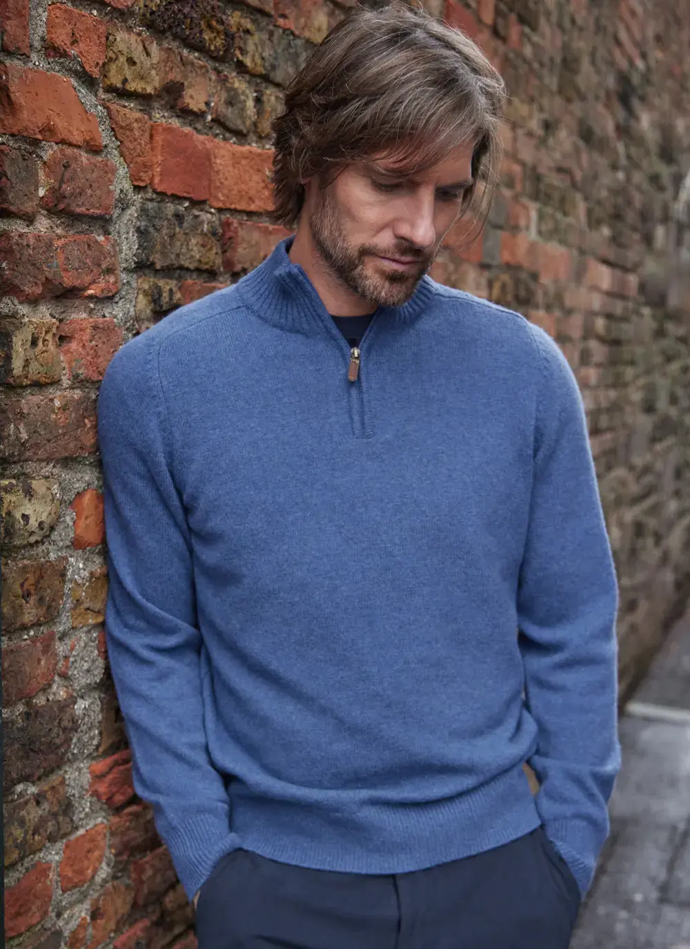 Lambswool Half Zip Sweater in Avocado