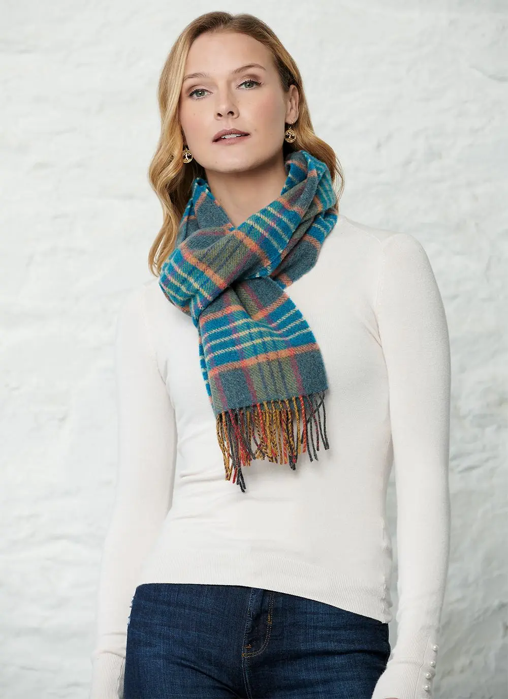 Lambswool Scarf Blue Check