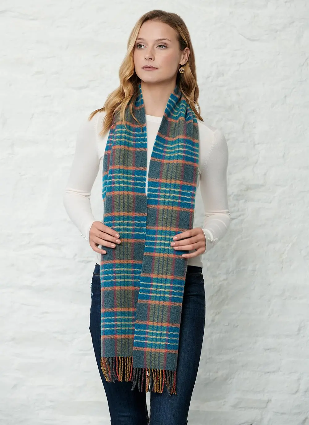 Lambswool Scarf Blue Check