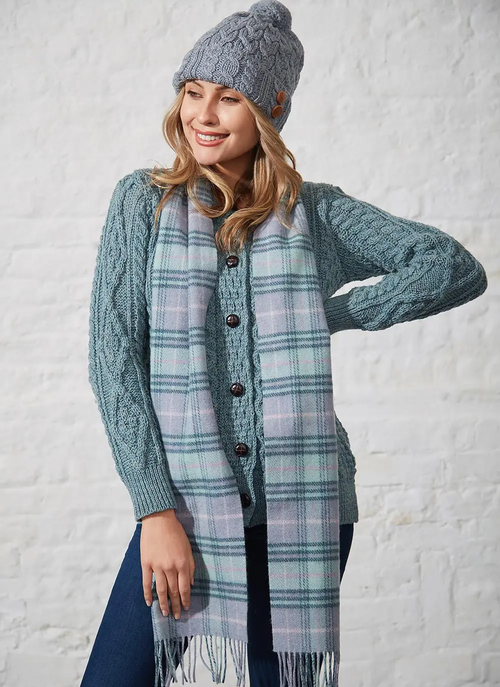 Lambswool Scarf Blue & Mint Green Check