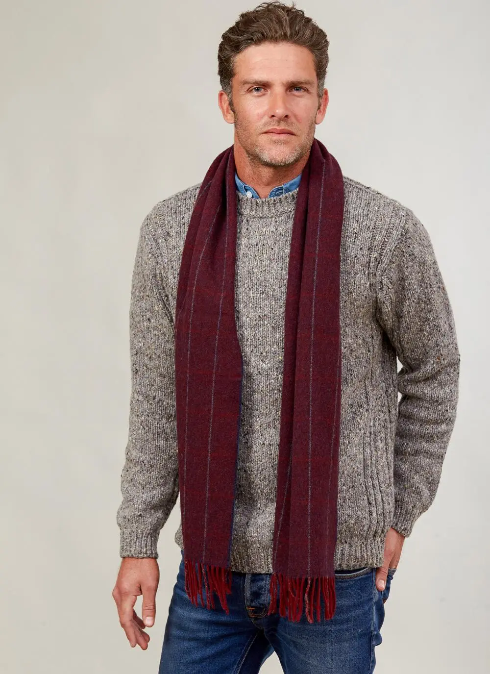 Lambswool Scarf Burgundy Stripe