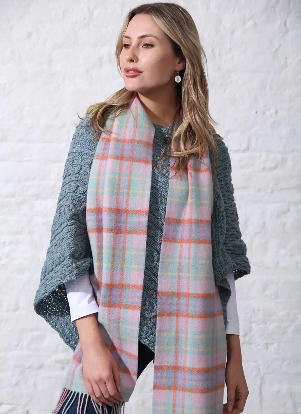 Lambswool Scarf Mint, Pink & Orange Check