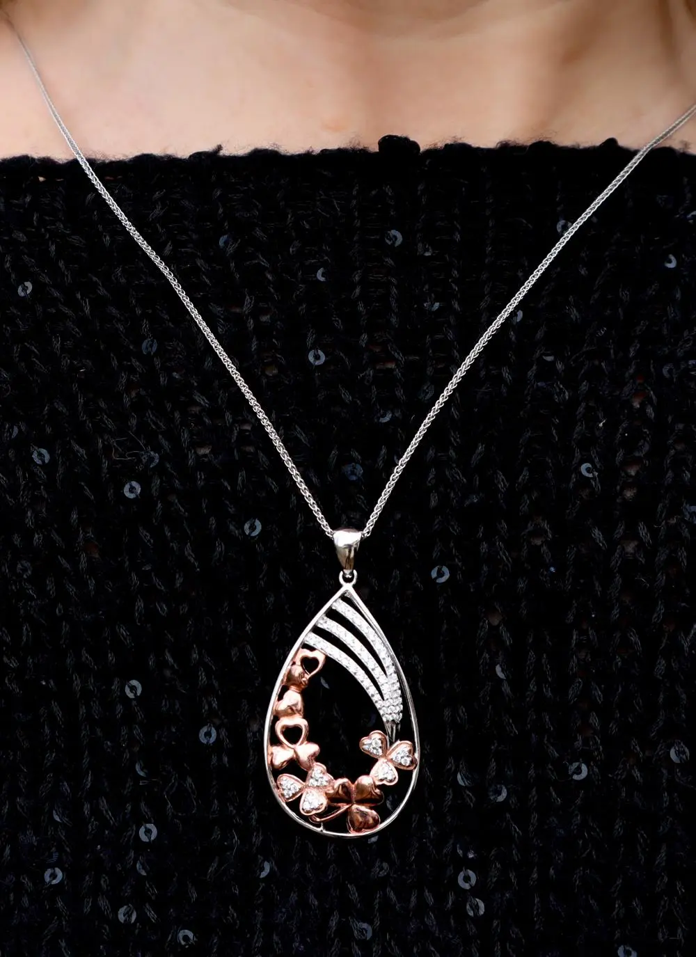 Large Fallen Shamrock Pendant with Cubic Zirconia