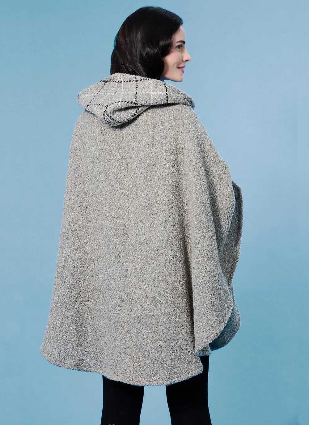 Lisa Beige Check Hooded Cape