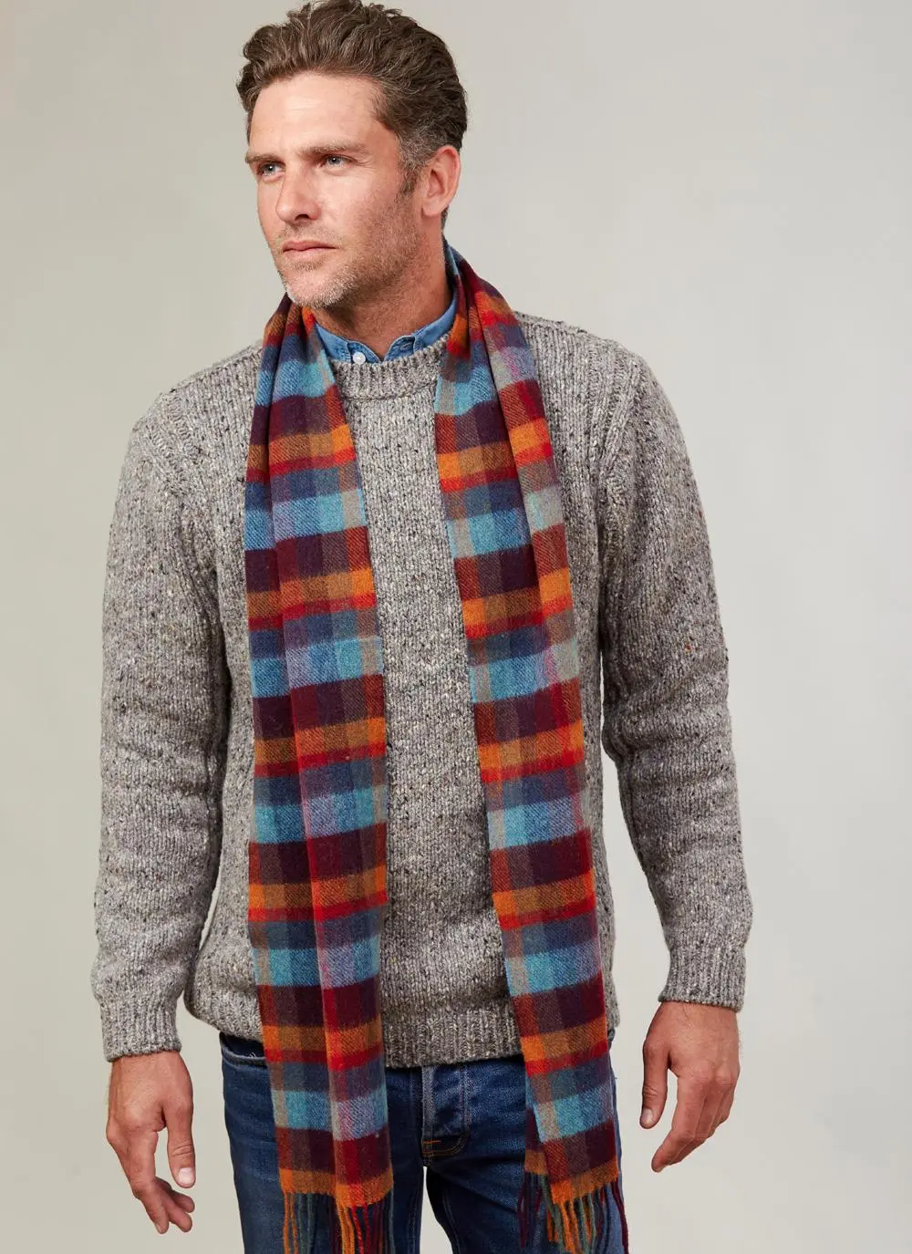 Long Lambswool Scarf Box Pattern Check