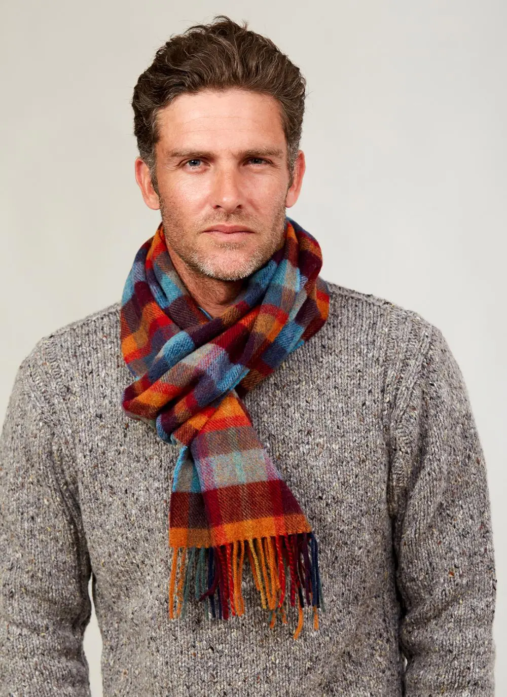 Long Lambswool Scarf Box Pattern Check