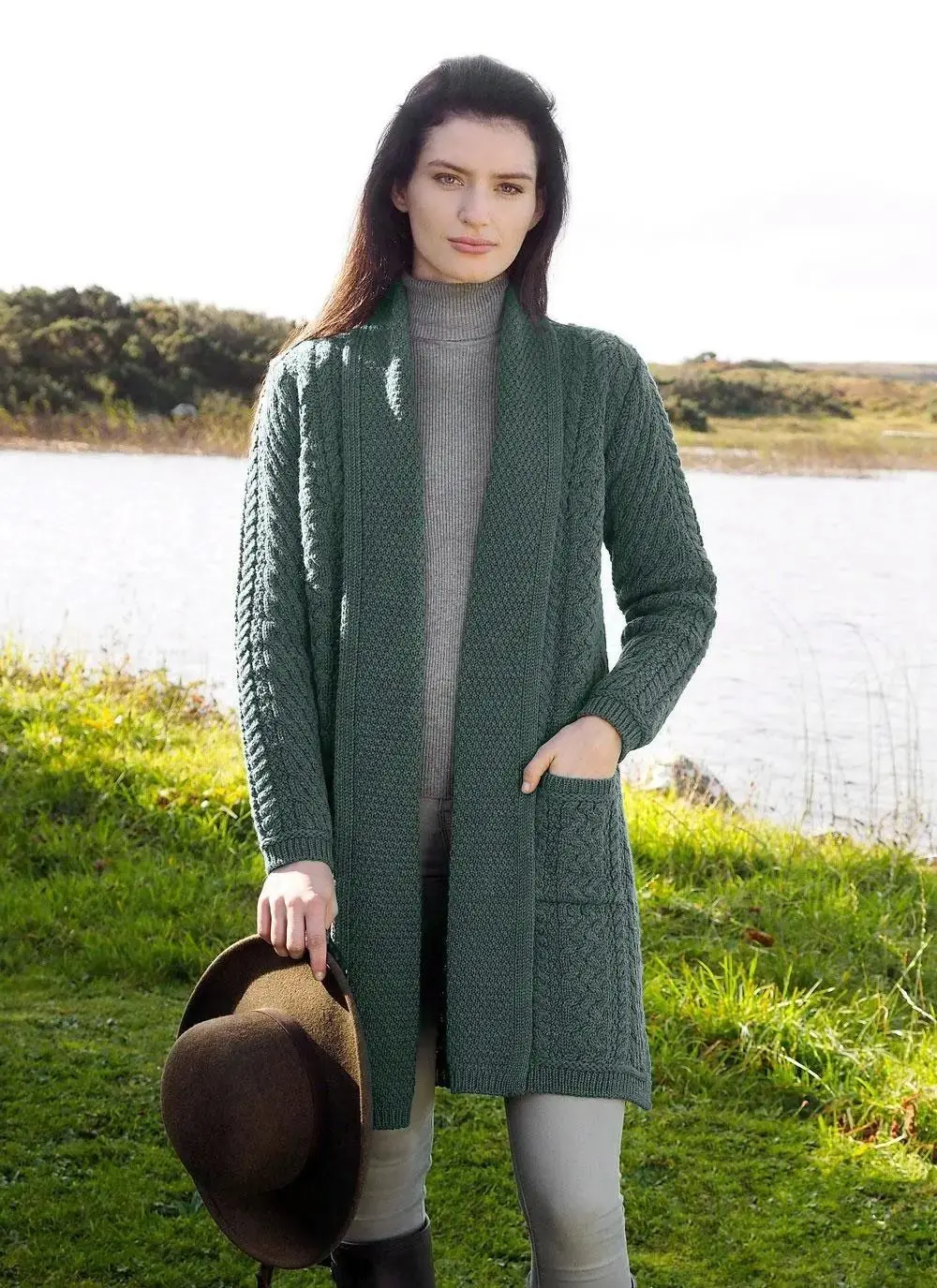 Longline Edge to Edge Aran Cardigan