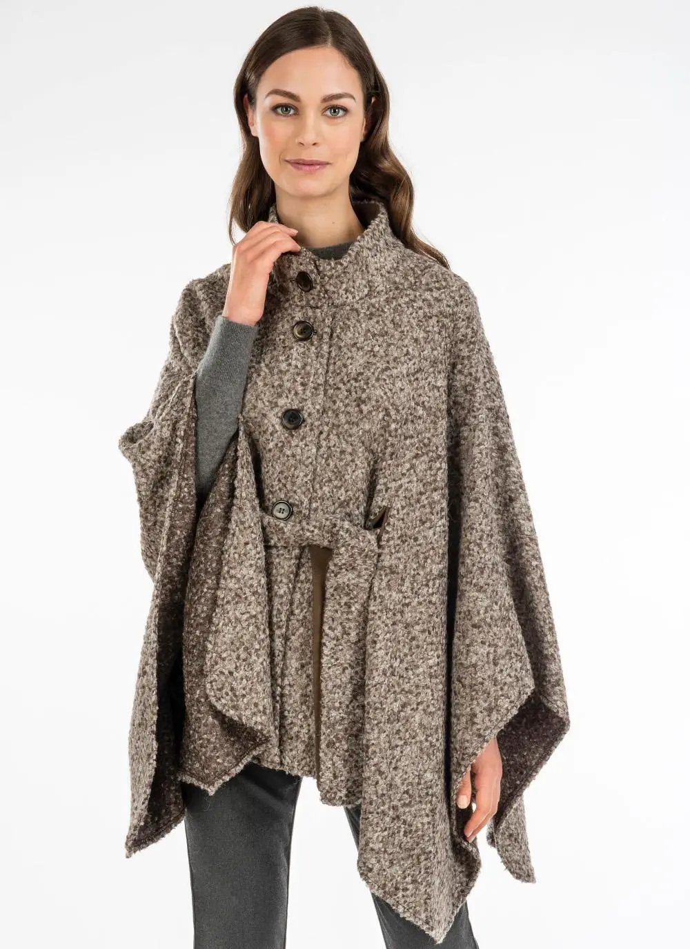 Maggi Wool Cape Peppered Brown | Blarney