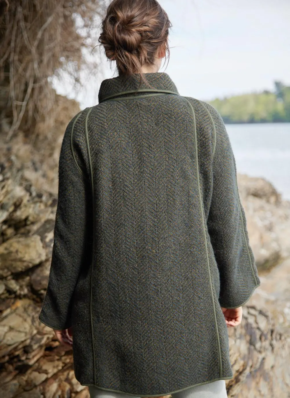 Maureen Herringbone Swing Wool Coat 