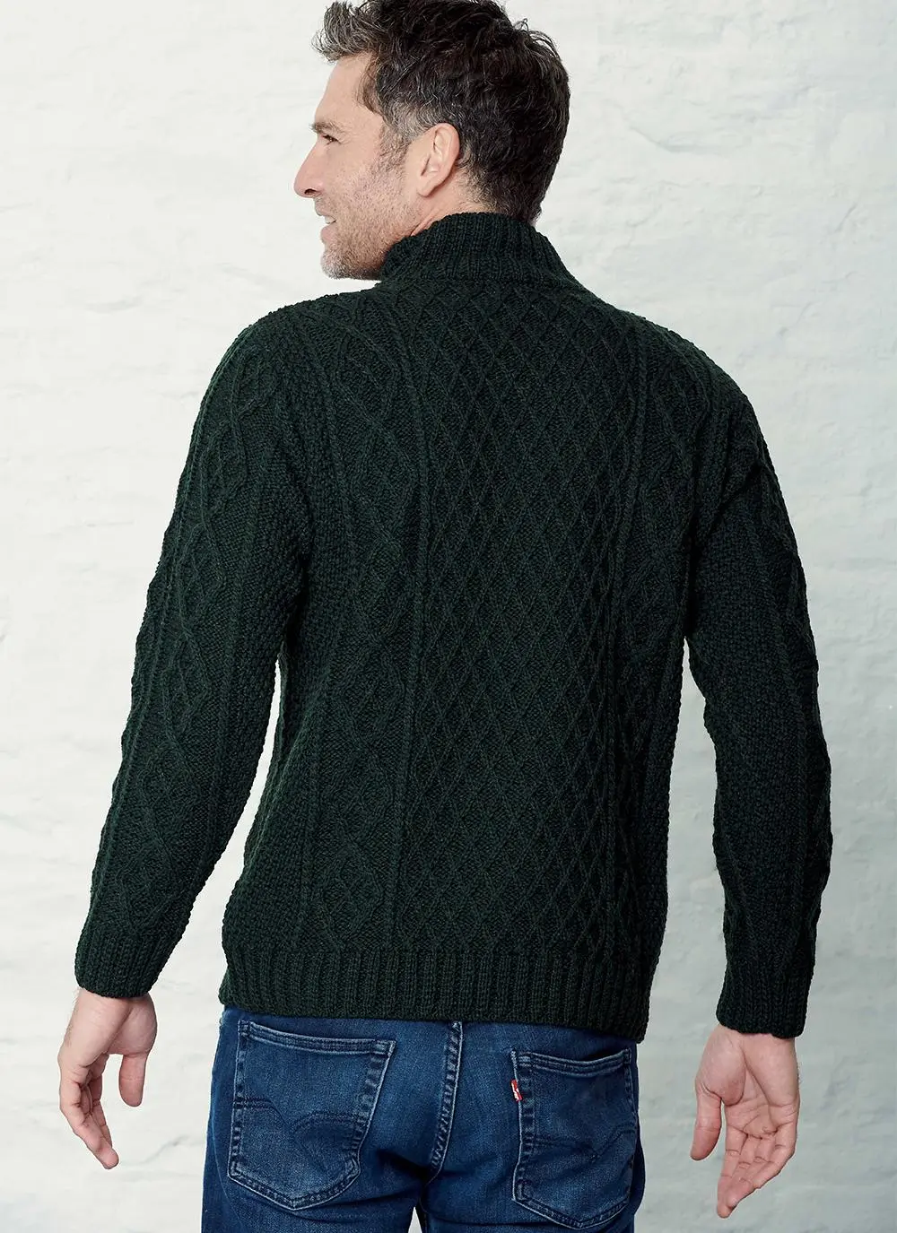 Men's Button Neck Aran Sweater
