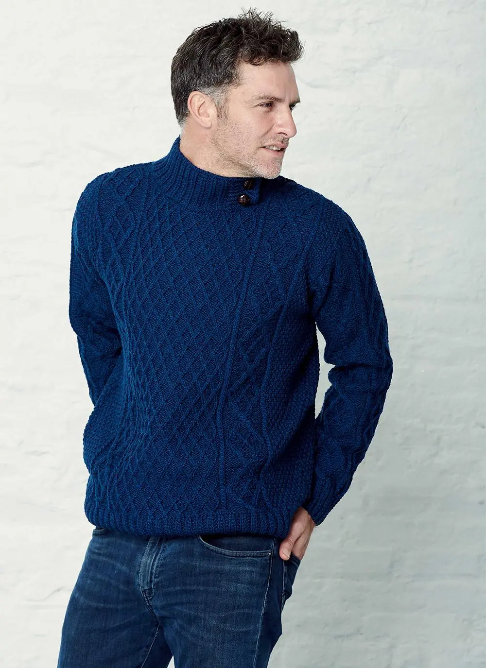 Men's Button Neck Aran Sweater