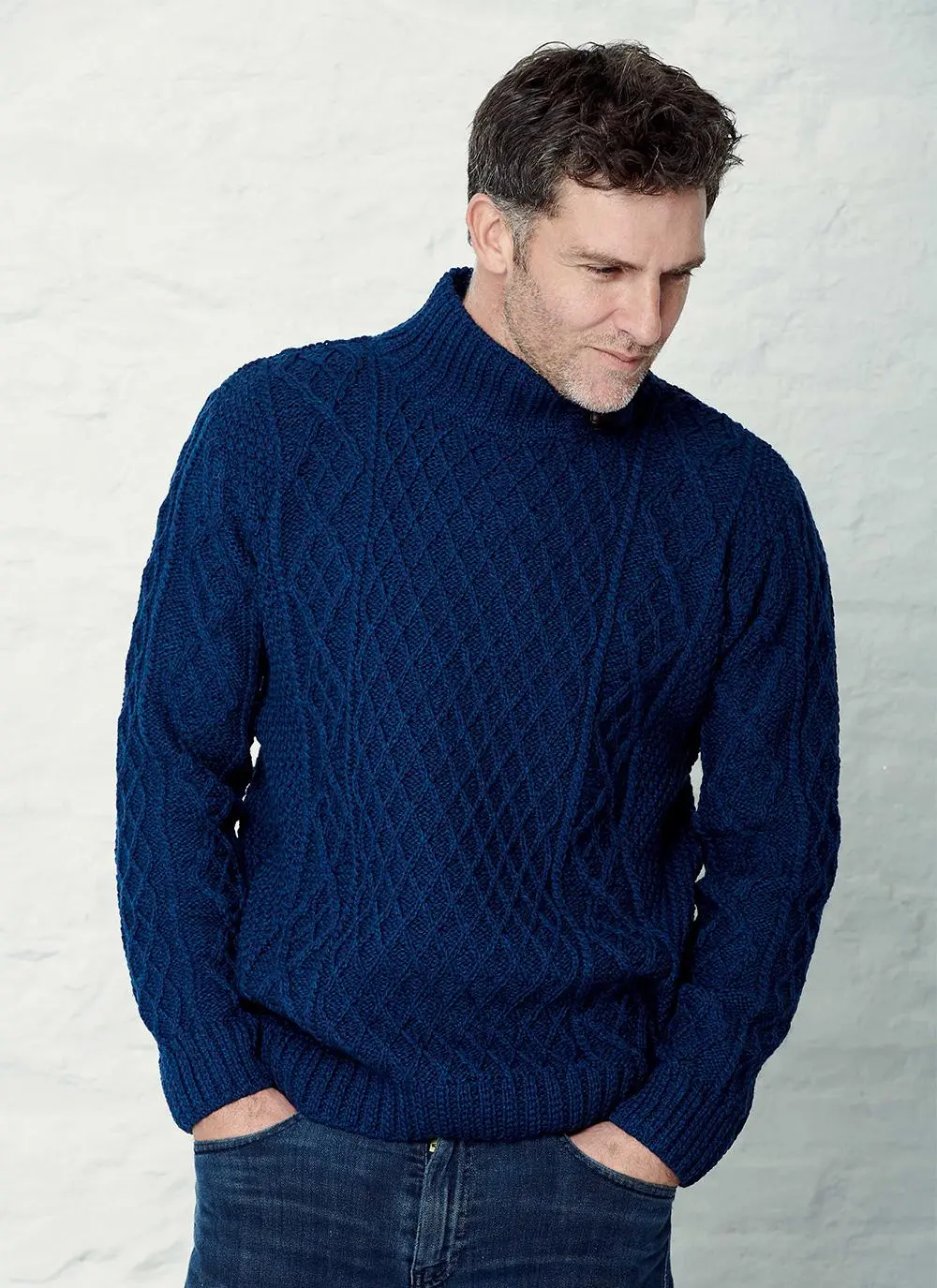 Men's Button Neck Aran Sweater