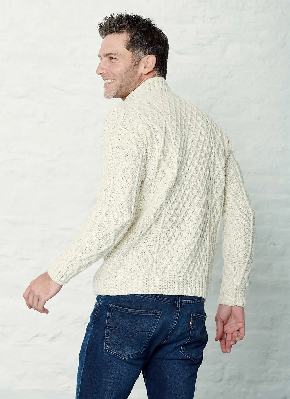 Men's Button Neck Aran Sweater