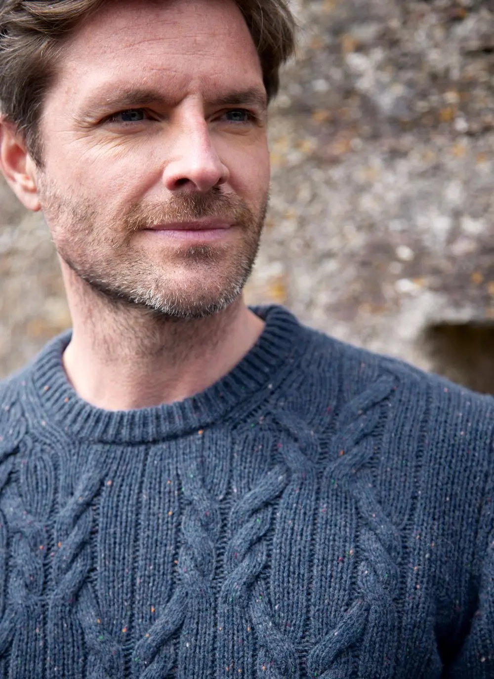 Donegal Fleck Cable Crew Neck Sweater