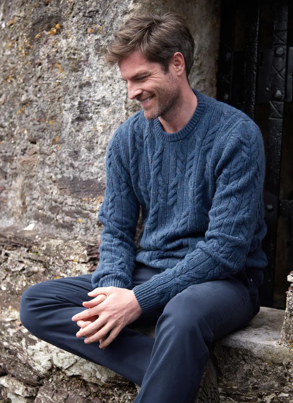 Donegal Fleck Cable Crew Neck Sweater