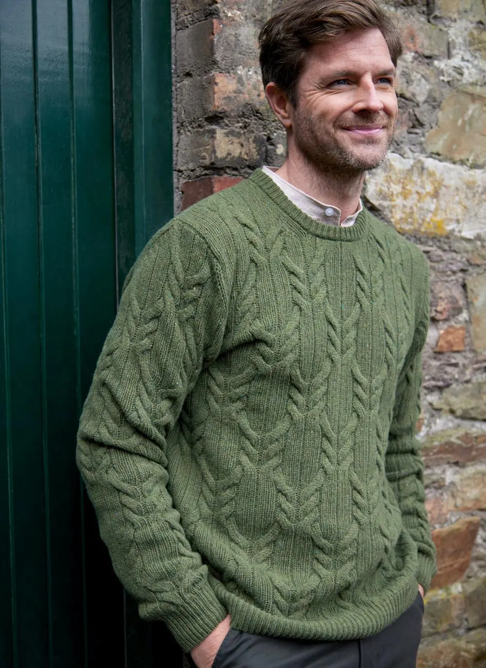 Donegal Fleck Cable Crew Neck Sweater