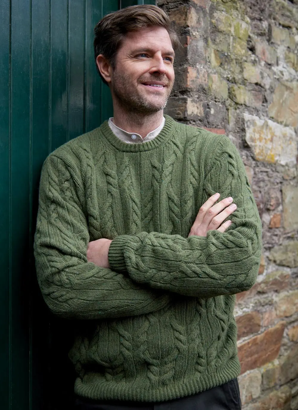 Donegal Fleck Cable Crew Neck Sweater