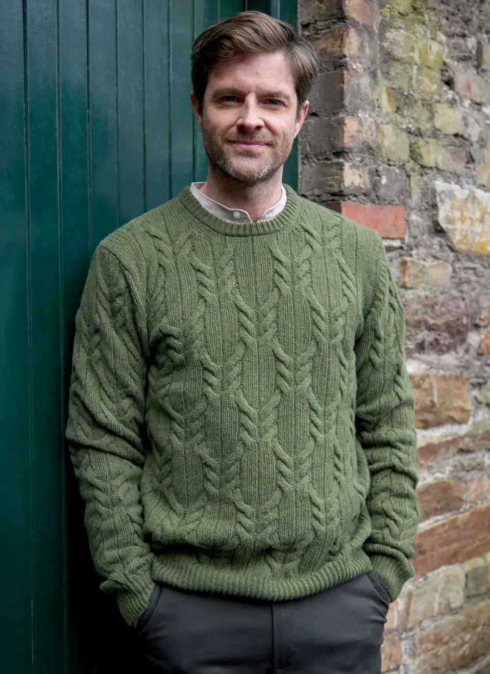 Donegal Fleck Cable Crew Neck Sweater