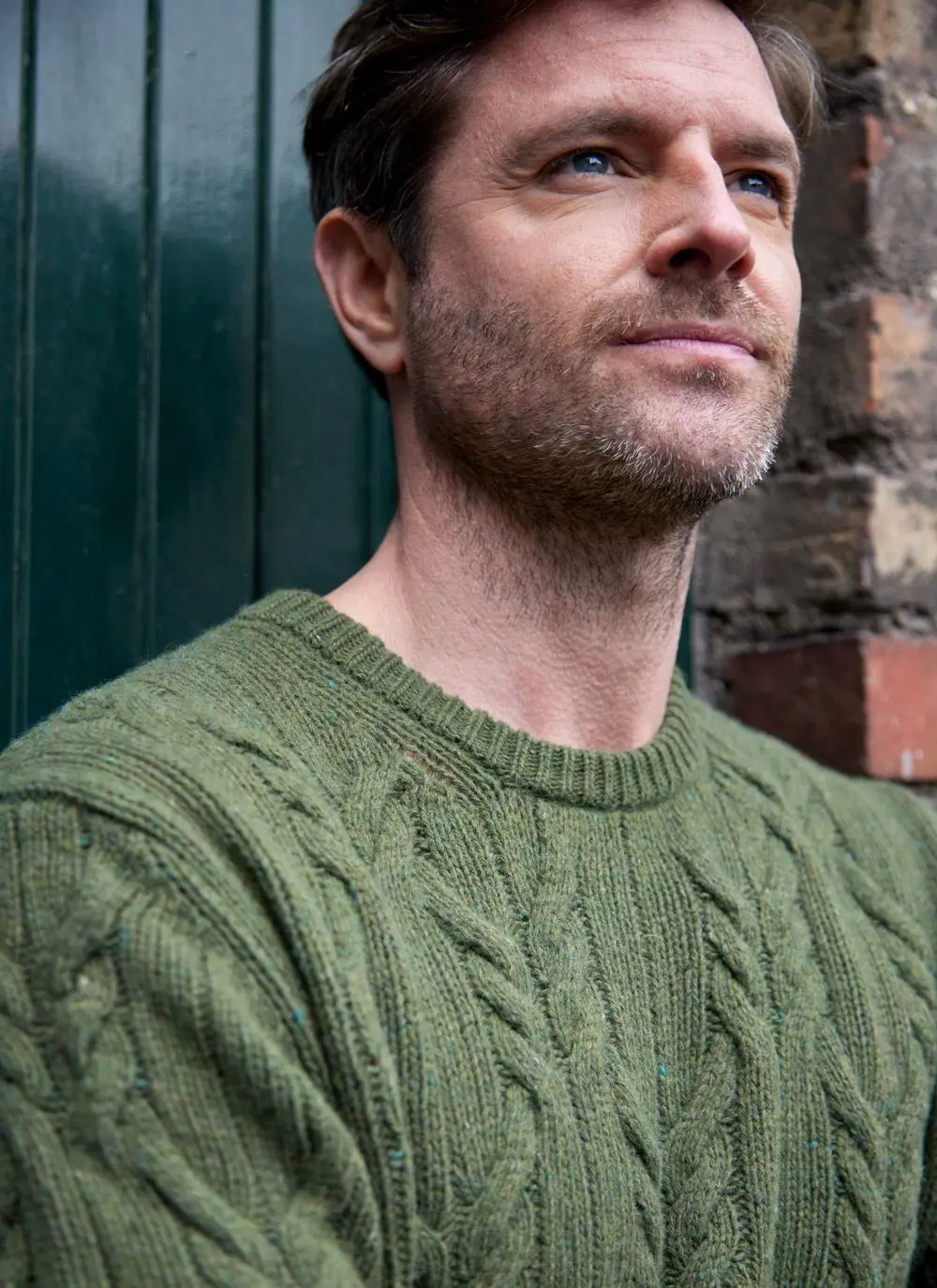 Donegal Fleck Cable Crew Neck Sweater