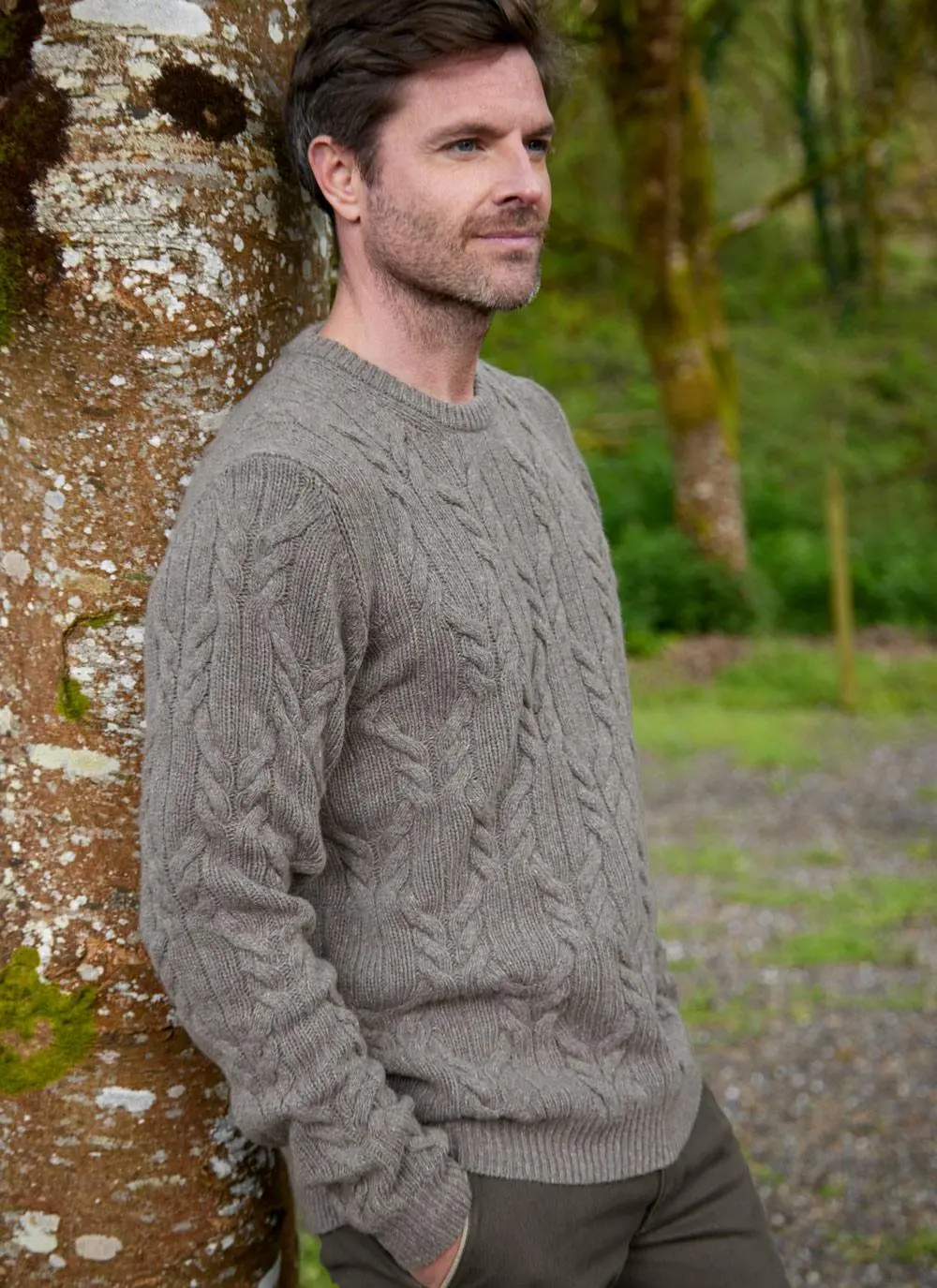 Donegal Fleck Cable Crew Neck Sweater