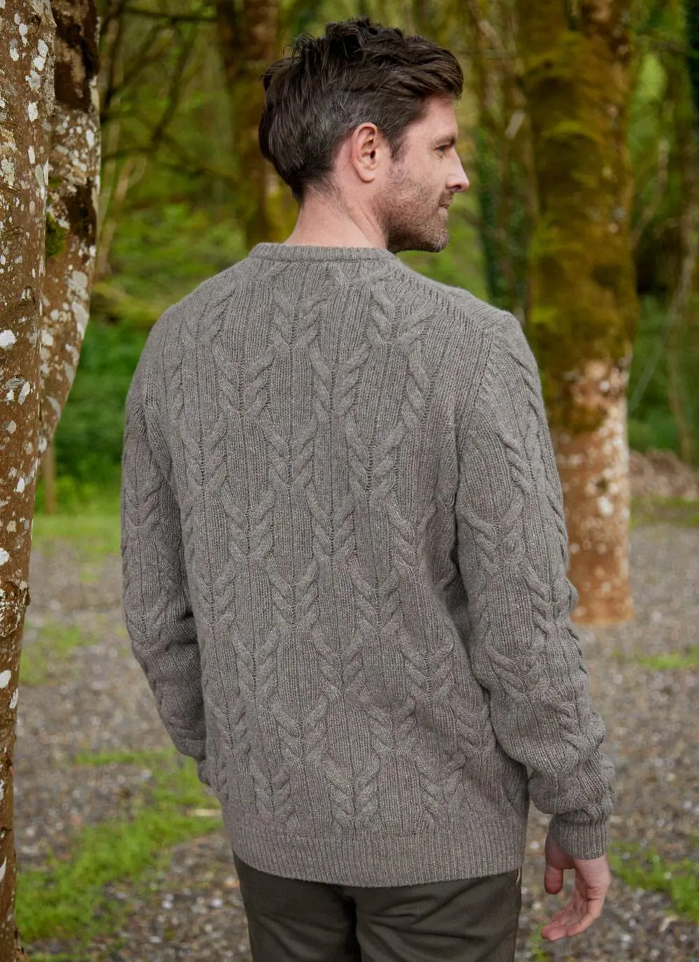 Donegal Fleck Cable Crew Neck Sweater