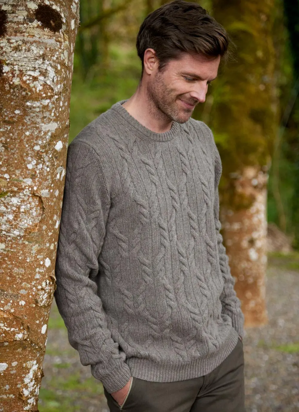 Donegal Fleck Cable Crew Neck Sweater