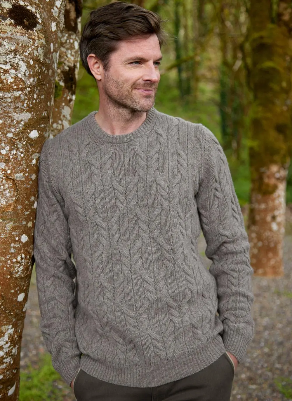Donegal Fleck Cable Crew Neck Sweater