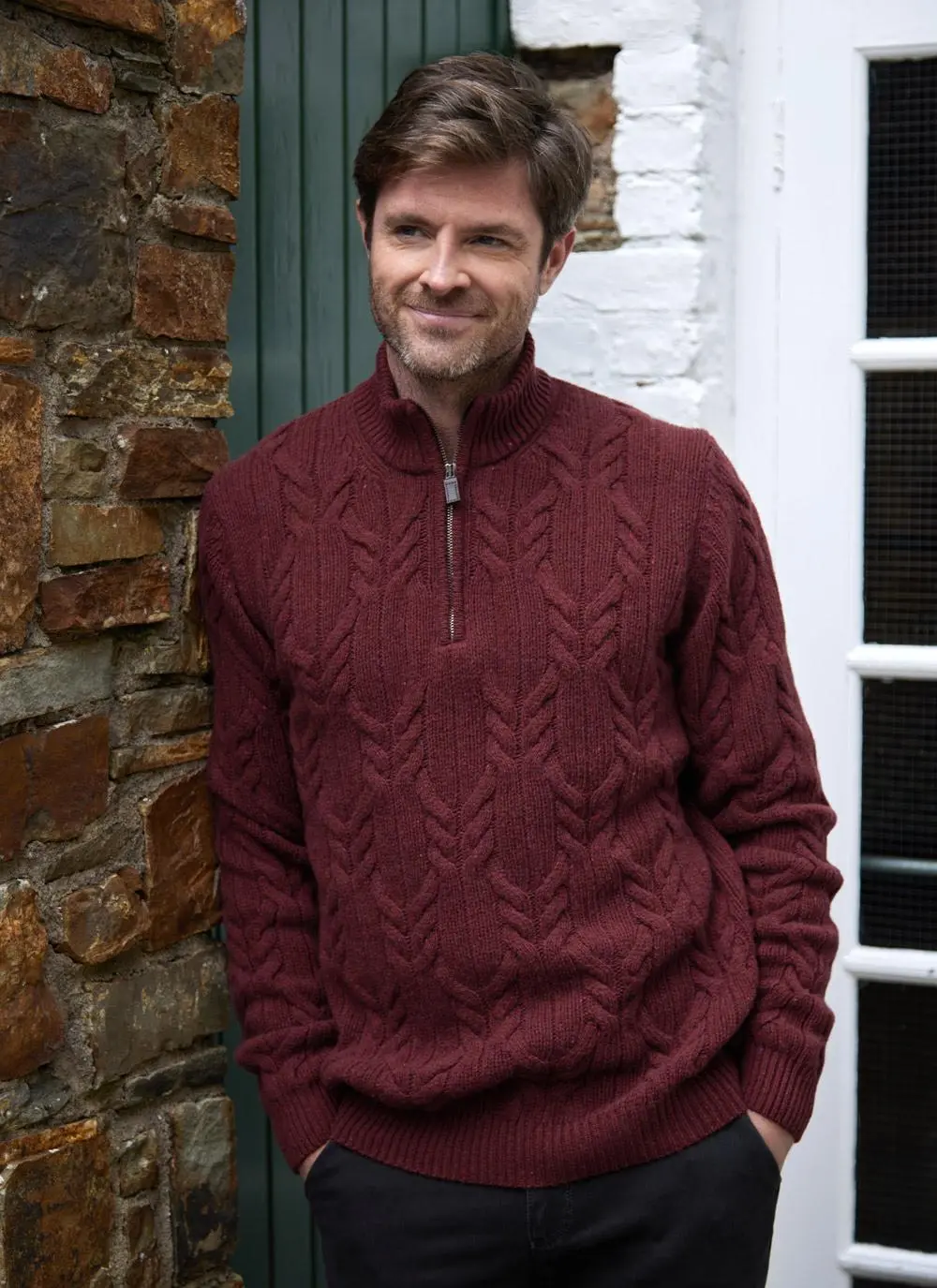 Donegal Fleck Half Zip Cable Sweater